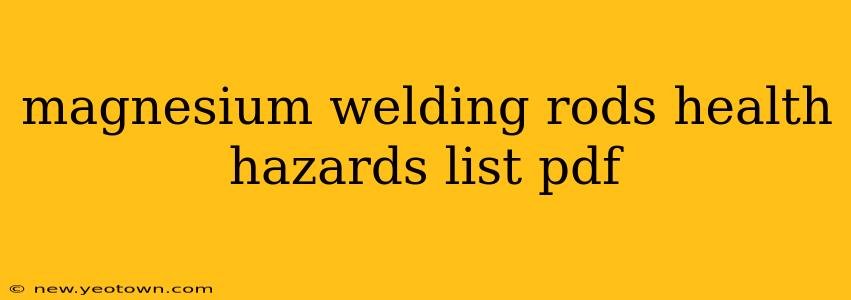 magnesium welding rods health hazards list pdf