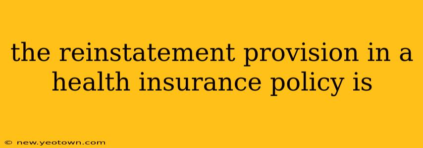 the reinstatement provision in a health insurance policy is